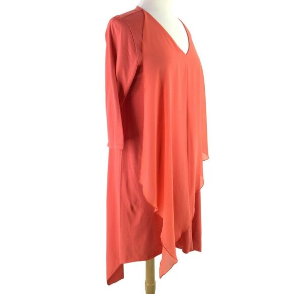Soft Surroundings Asymmetric Coral Andalou Midi Dress Petite PM Chiffon Front - Picture 12 of 14